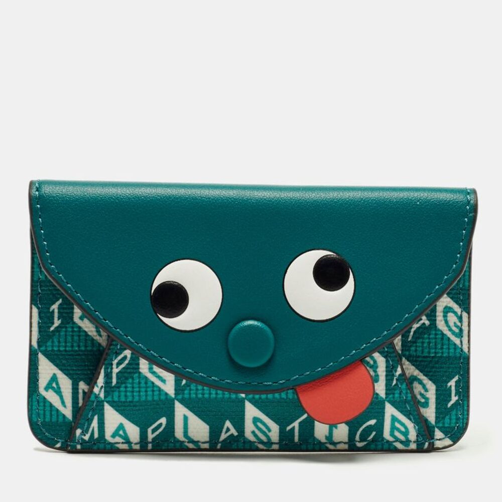 Anya Hindmarch Zany Green Coated Canvas And Leather Envelope Card Case